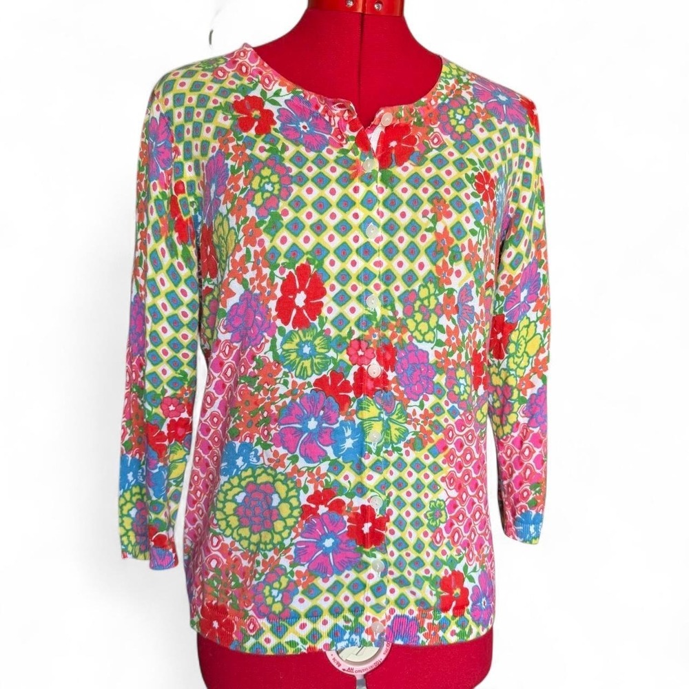 Talbots Multicolor Floral Button Front Cardigan Size Medium cottagecore preppy